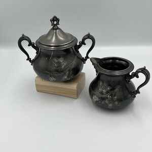 Vintage Homan Company Silver-plated Creamer and Covered Sugar Bowl Set High Tea